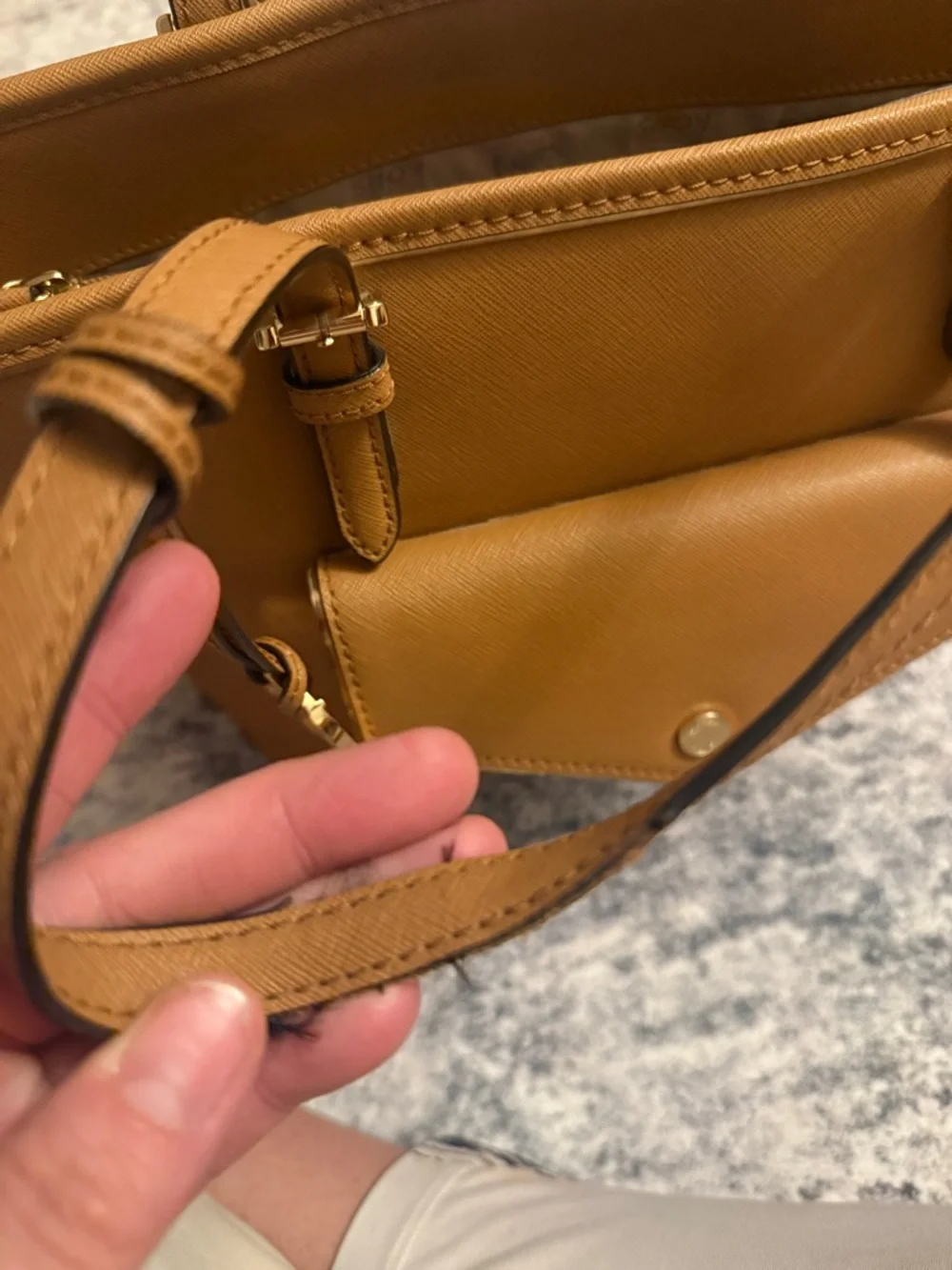 Michael Kors Cognac Saffiano Leather Tote with Front Pocket - Picture 14 of 16